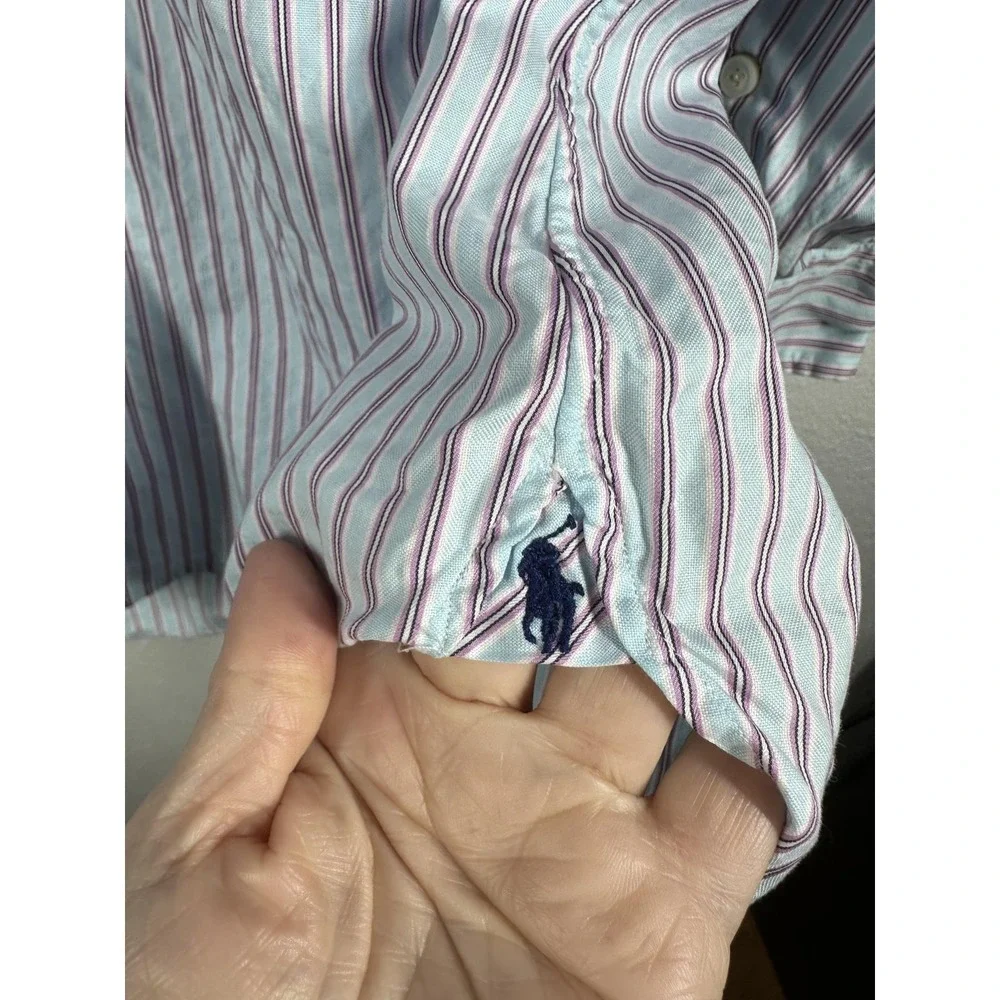 Polo Ralph Lauren Shirt Mens 16.5 Blue Stripe Regent Button Front‎ Long Sleeve